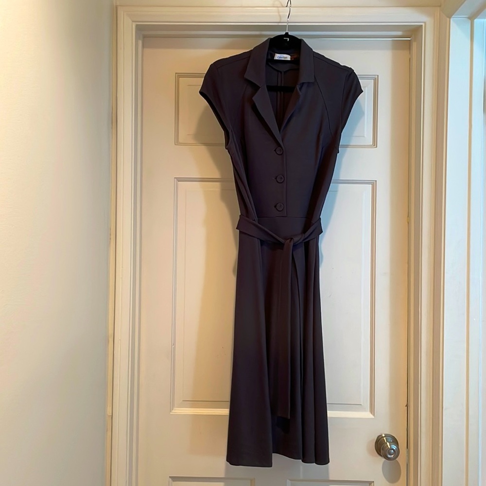 Calvin Klein Dress, charcoal gray, size 6, worn once, like new condition.